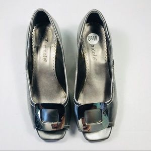 Silver mini wedge open toe flat